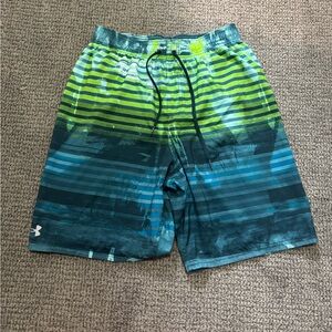 Under Armour Green and Blue Striped Bathing Suit